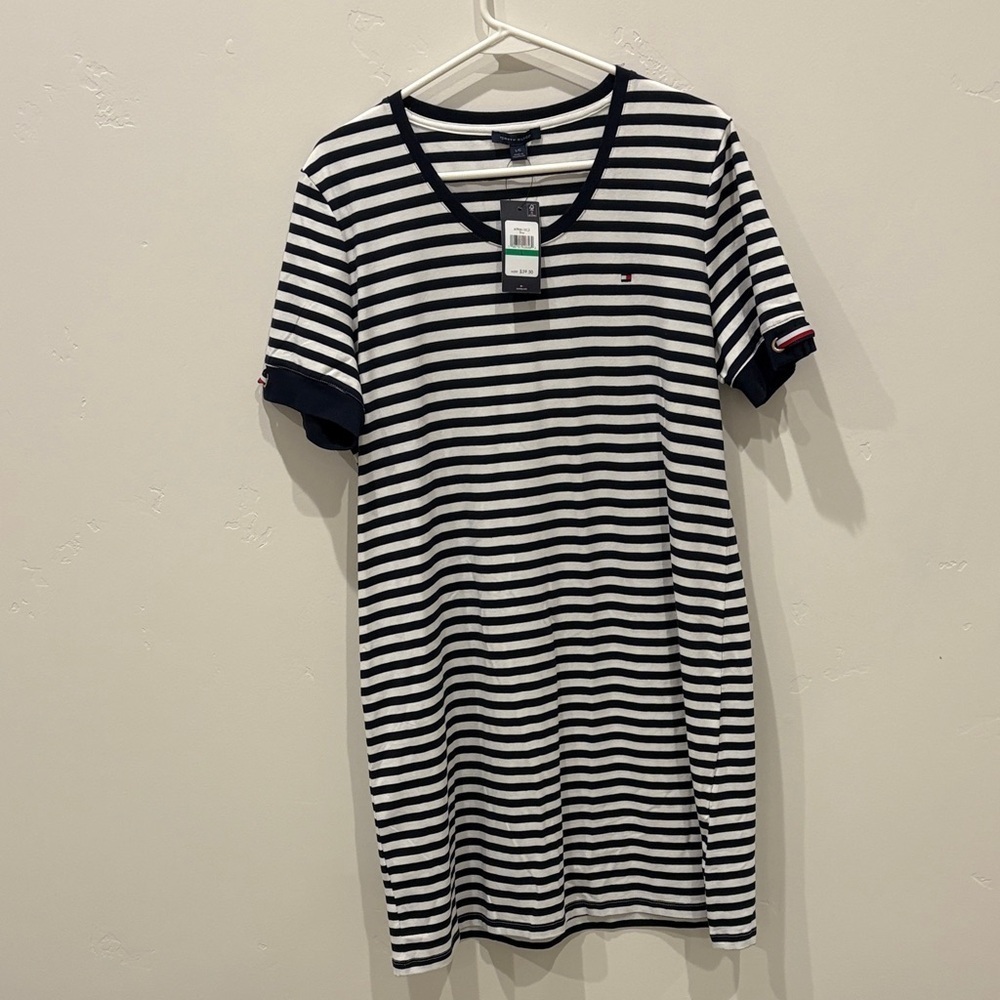 Tommy Hilfiger Navy and White Striped Tee